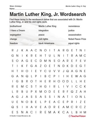 Martin Luther King, Jr. Word Search Activity