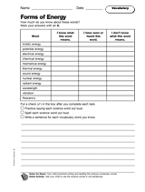 Forms of Energy: Vocabulary