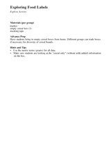 Explore Activity: Exploring Food Labels