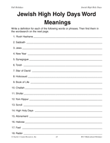 Jewish High Holy Days Word Meanings