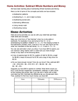 Home Activities: Subtract Whole Numbers and Money