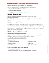 Home Activities: Fractions and Multiplication