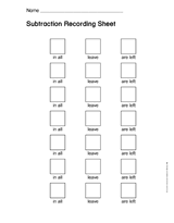 Subtraction Recording Sheet