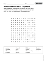 U.S. Capitals Word Search 