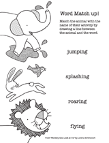 Animals & Actions Word Match Up for Monkey See, Look At Me
