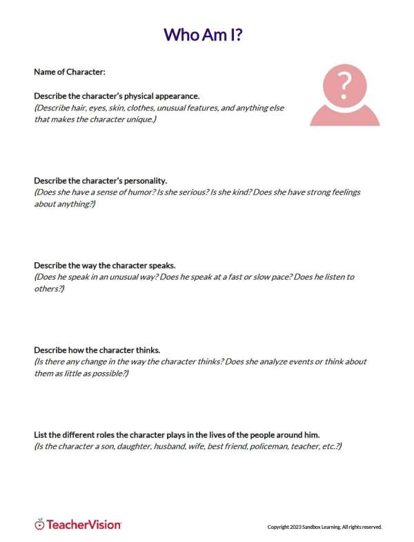 Who Am I: Character Traits Worksheet